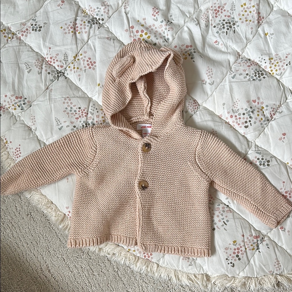 Beige Knit Baby Cardigan with Hood